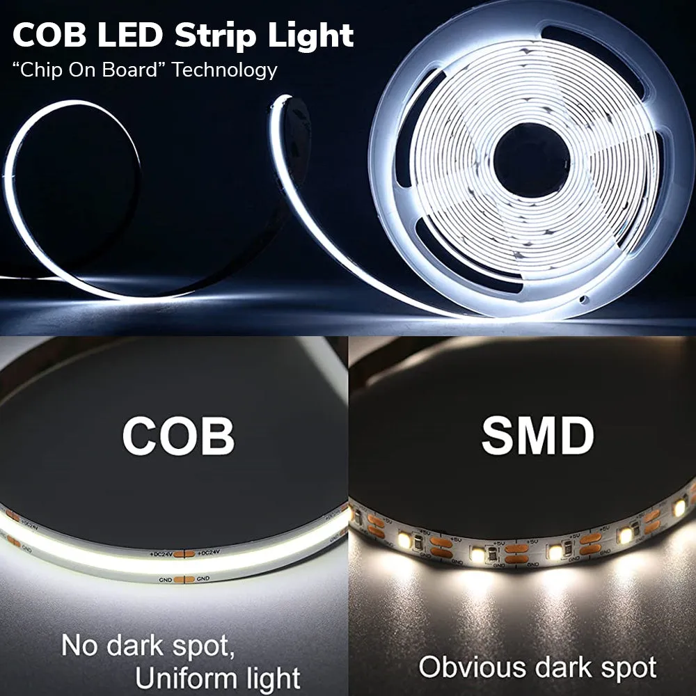 5 Meter 12V LED COB Strip 3000K IP20 (Power Supply Not Included)