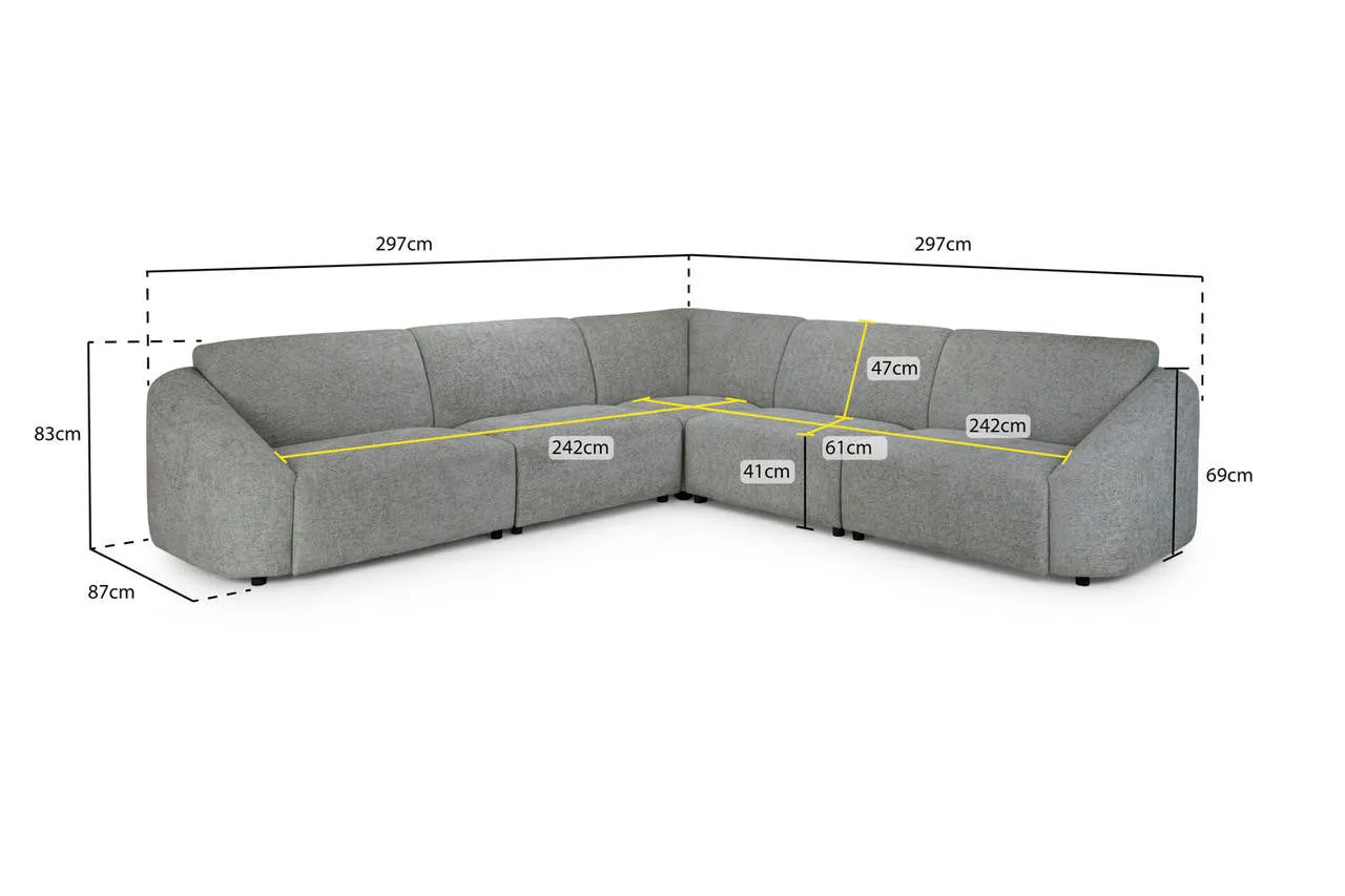 Belah Modular Sofa - Grey Large Corner - 297 x 297 CM