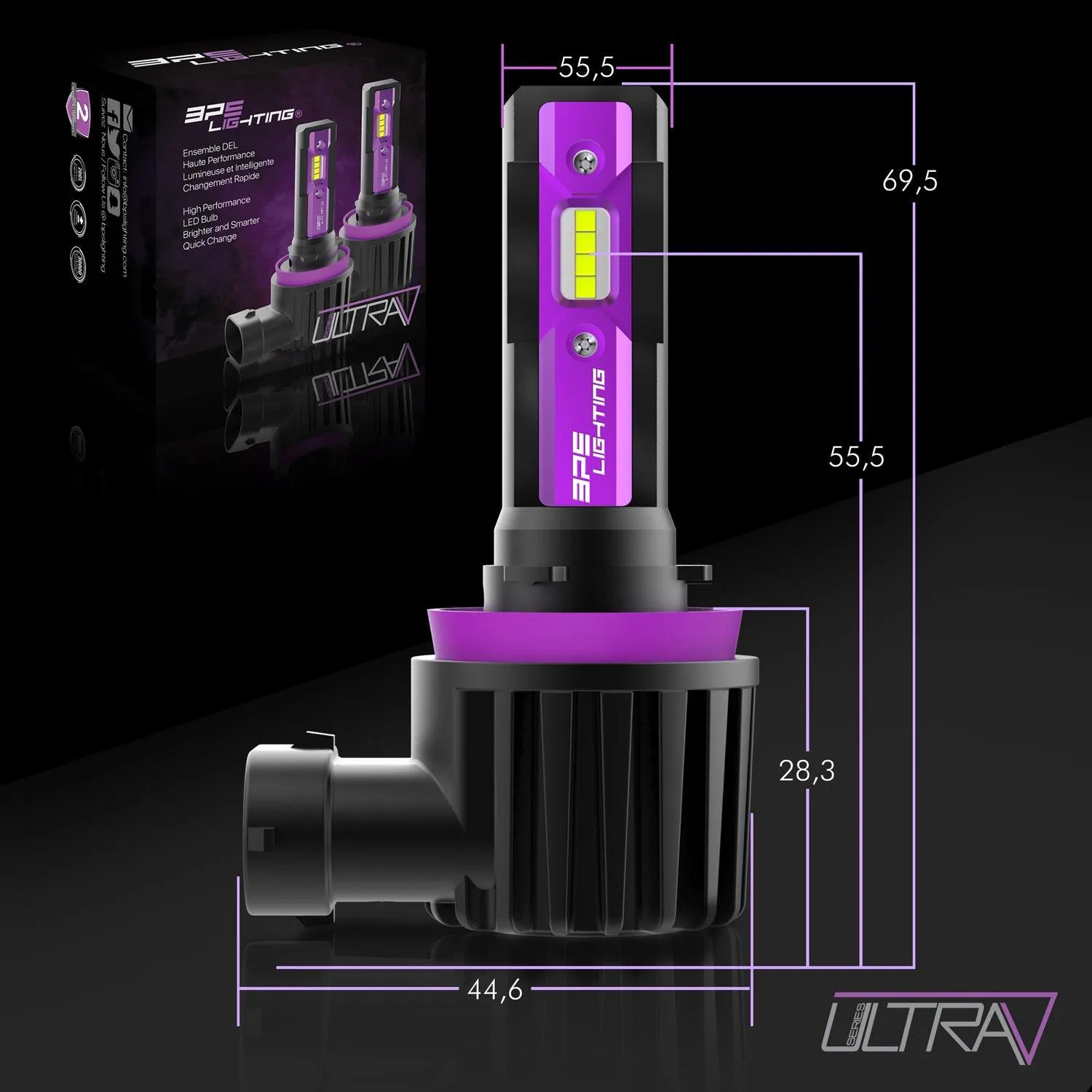 H3 UltraV Series LED Headlight Bulbs 10000 Lumens