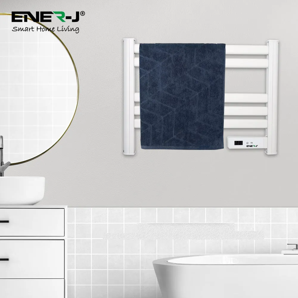 Infrared Heated Towel Rail, Bathroom Wall Mounted 5 Bar Towel Rail Radiator, IP24 Electric Heating Towel Warmer Rack with Timer & LED Display (White)