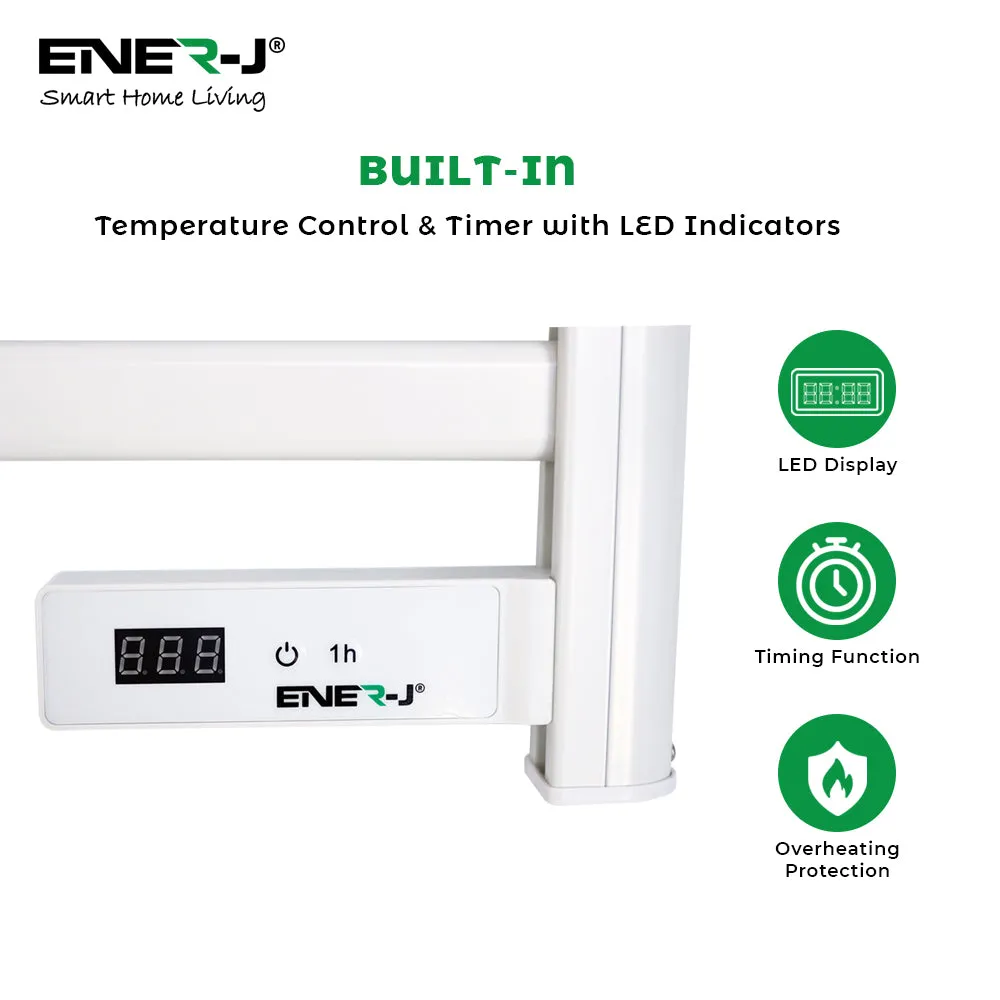 Infrared Heated Towel Rail, Bathroom Wall Mounted 5 Bar Towel Rail Radiator, IP24 Electric Heating Towel Warmer Rack with Timer & LED Display (White)