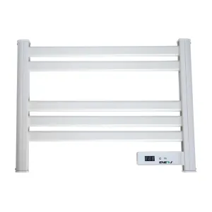 Infrared Heated Towel Rail, Bathroom Wall Mounted 5 Bar Towel Rail Radiator, IP24 Electric Heating Towel Warmer Rack with Timer & LED Display (White)
