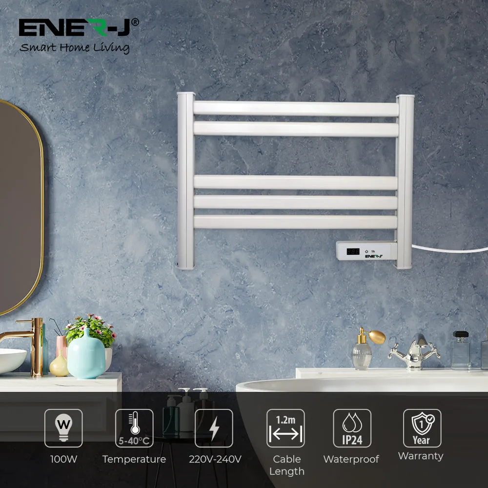 Infrared Heated Towel Rail, Bathroom Wall Mounted 5 Bar Towel Rail Radiator, IP24 Electric Heating Towel Warmer Rack with Timer & LED Display (White)