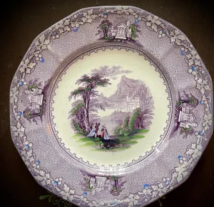 Lavender Purple Antique Stone China English Transferware Plate Jenny Lind