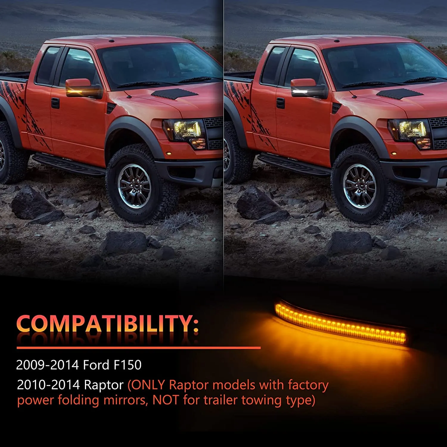 LED Sequential Side Mirror Reflector Lights for 2009-2014 Ford F150, Smoked Lens