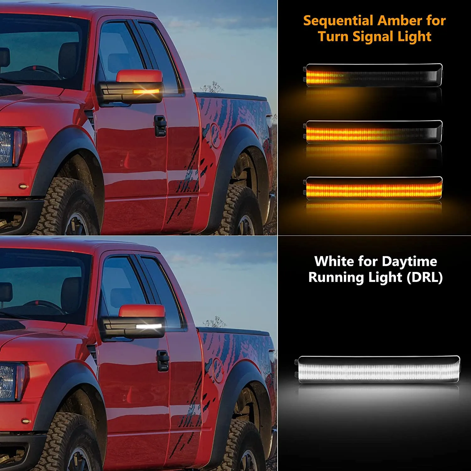 LED Sequential Side Mirror Reflector Lights for 2009-2014 Ford F150, Smoked Lens