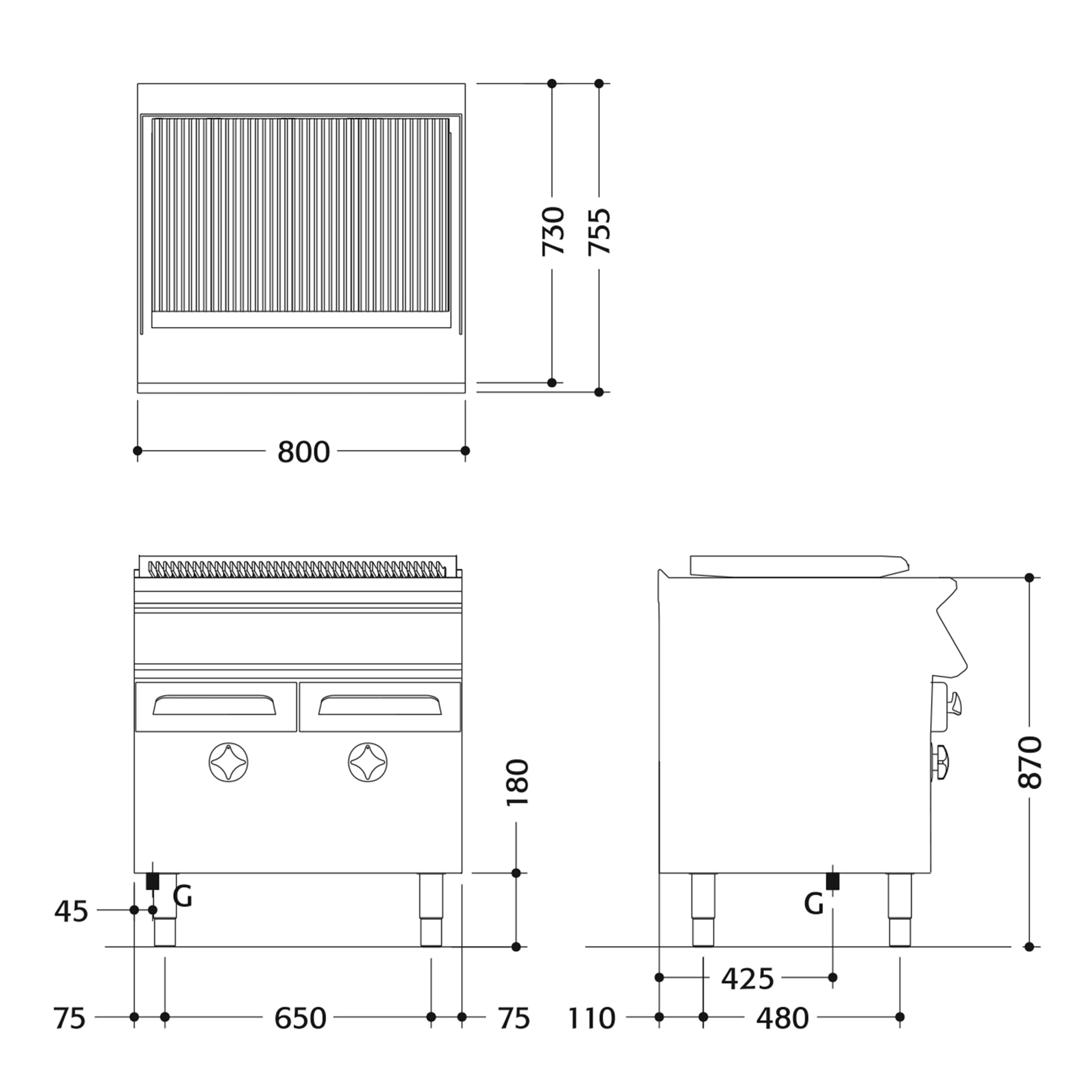 Mareno Gas Radiant 800 Char Grill ANG78G