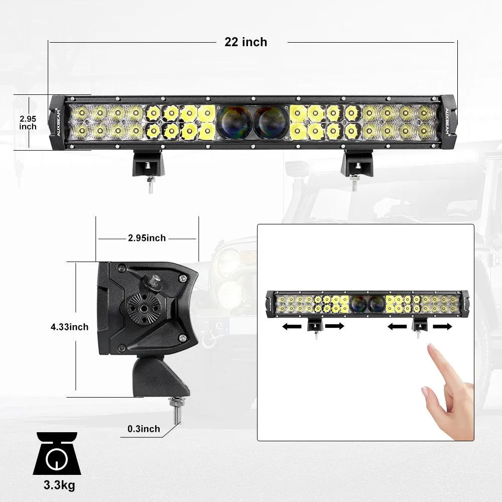 NEW VERSION 22 Inch 5D-PRO Series Combo Dual Row LED Light Bar with DT Wiring Harness Kit for Chevy Colorado