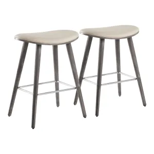 Saddle 26 inch Contemporary Counter Stool in Grey Wood and Cream Faux Leather with Chrome Metal by LumiSource - Set of 2