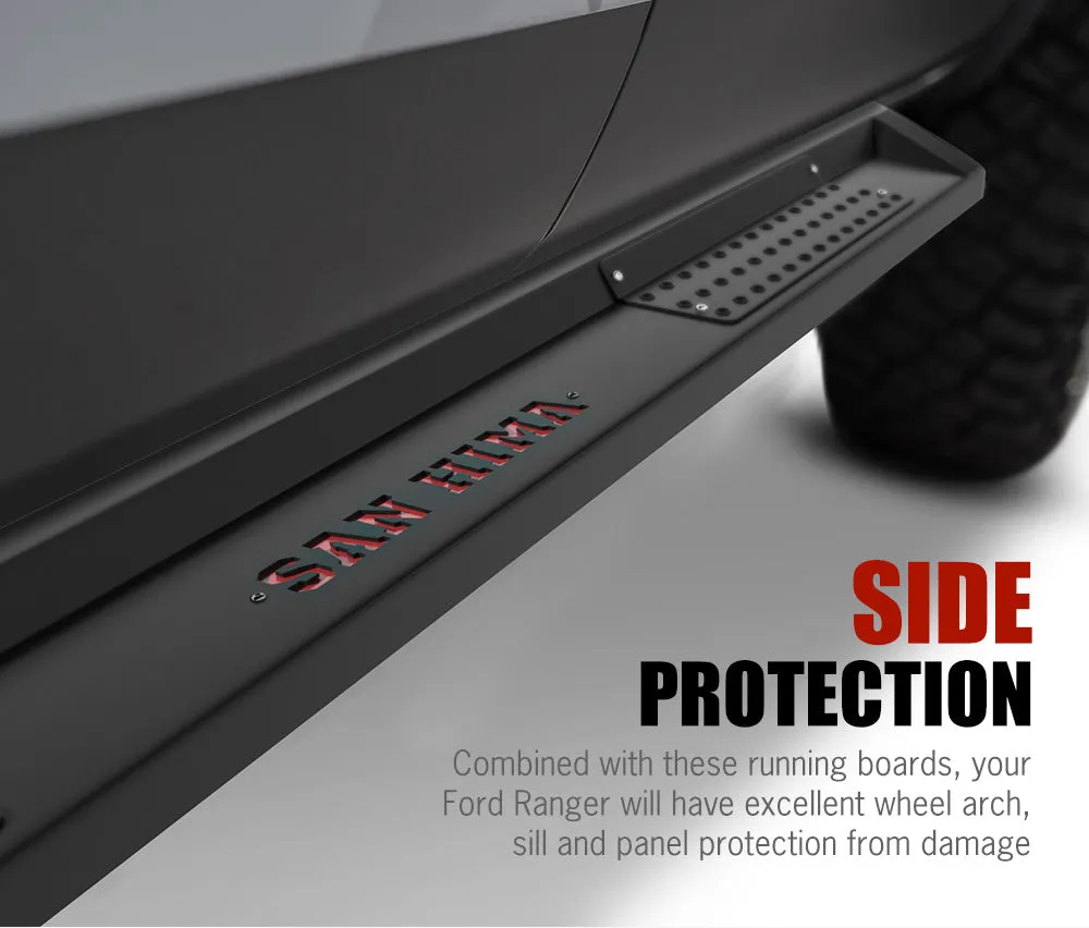 San Hima Pair Steel Side Steps Running Boards for Ford Ranger Dual Cab 2012-2021