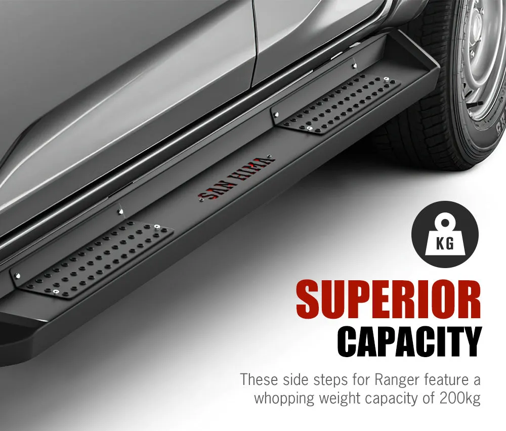San Hima Pair Steel Side Steps Running Boards for Ford Ranger Dual Cab 2012-2021