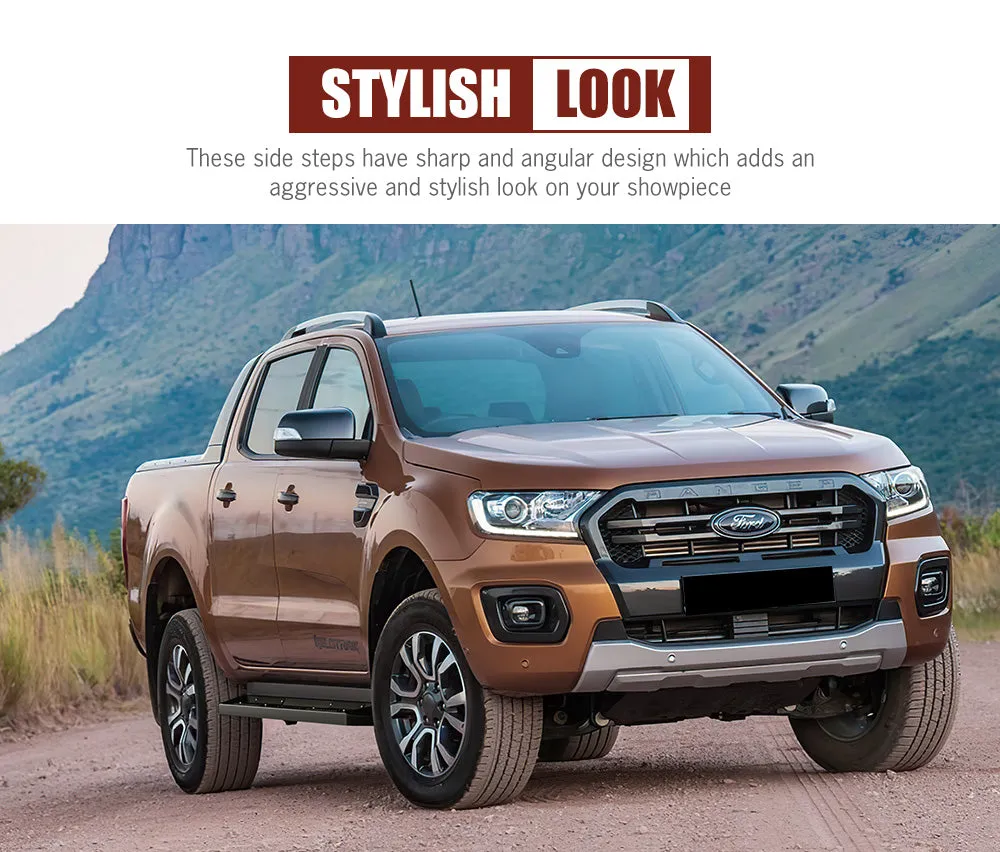 San Hima Pair Steel Side Steps Running Boards for Ford Ranger Dual Cab 2012-2021