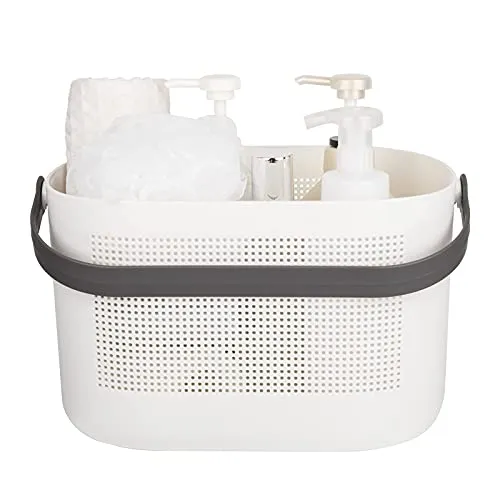 UUJOLY Plastic Storage Baskets with Handles, Shower Caddy Shelf Organizers Basket for Bathroom, Kitchen, Dorm Room, Grey