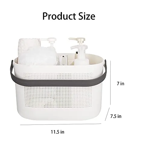 UUJOLY Plastic Storage Baskets with Handles, Shower Caddy Shelf Organizers Basket for Bathroom, Kitchen, Dorm Room, Grey