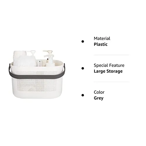 UUJOLY Plastic Storage Baskets with Handles, Shower Caddy Shelf Organizers Basket for Bathroom, Kitchen, Dorm Room, Grey