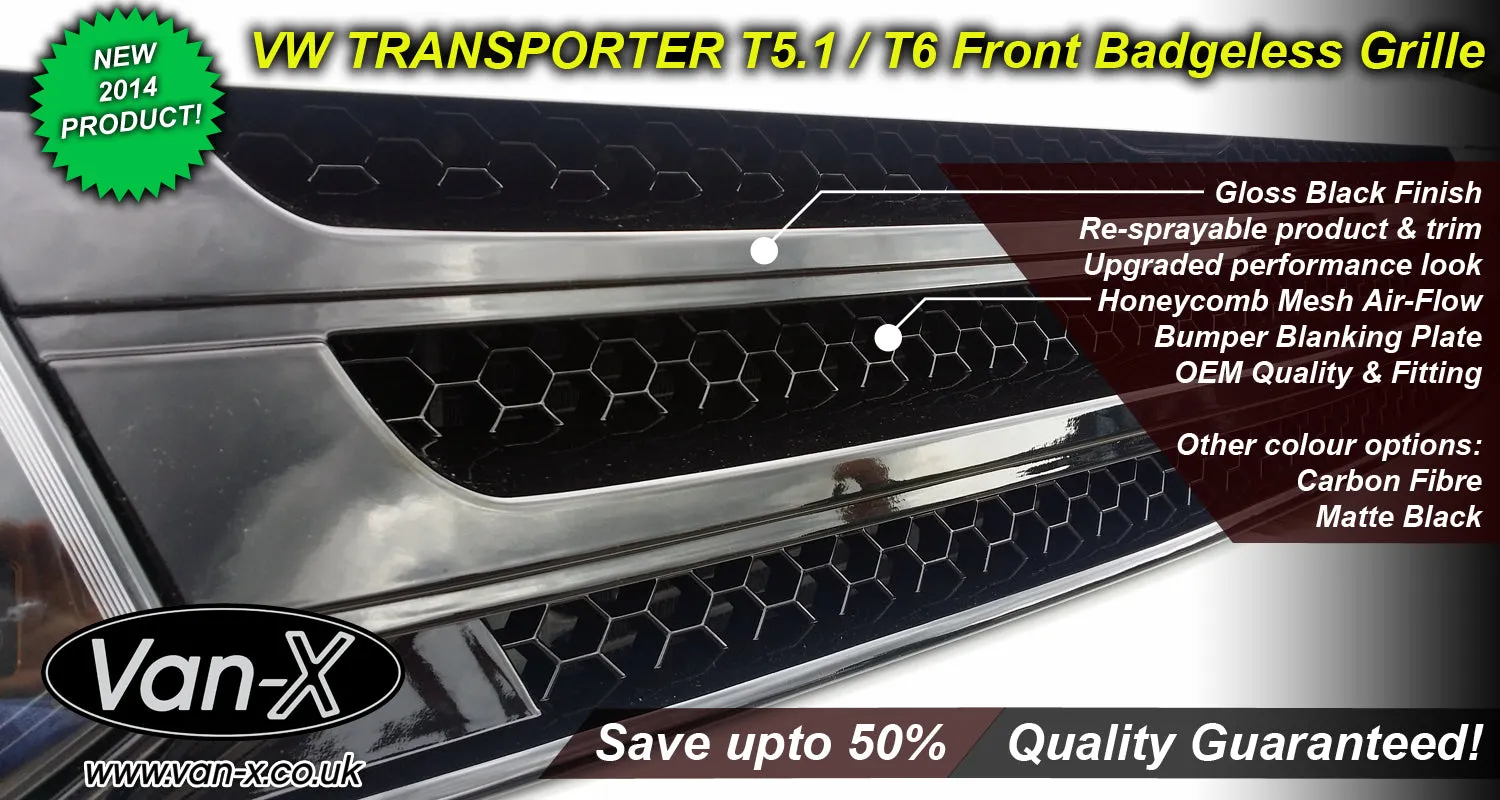VW Volkswagen T5.1 Front Badgeless Grille (Piano Black) Painted and Ready to Fit